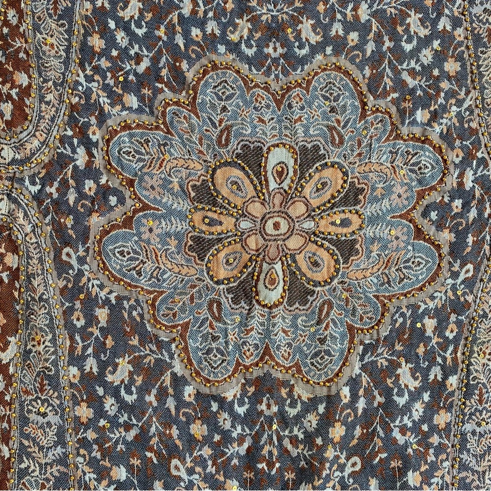 Raj Pashmina Scarf Embroidered Paisley Floral Made In India - Picture 7 of 13